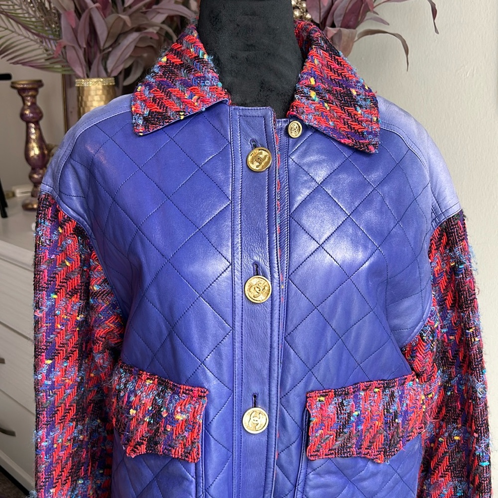 Rare Authentic Chanel leather and tweed jacket, A/W, 1990-91